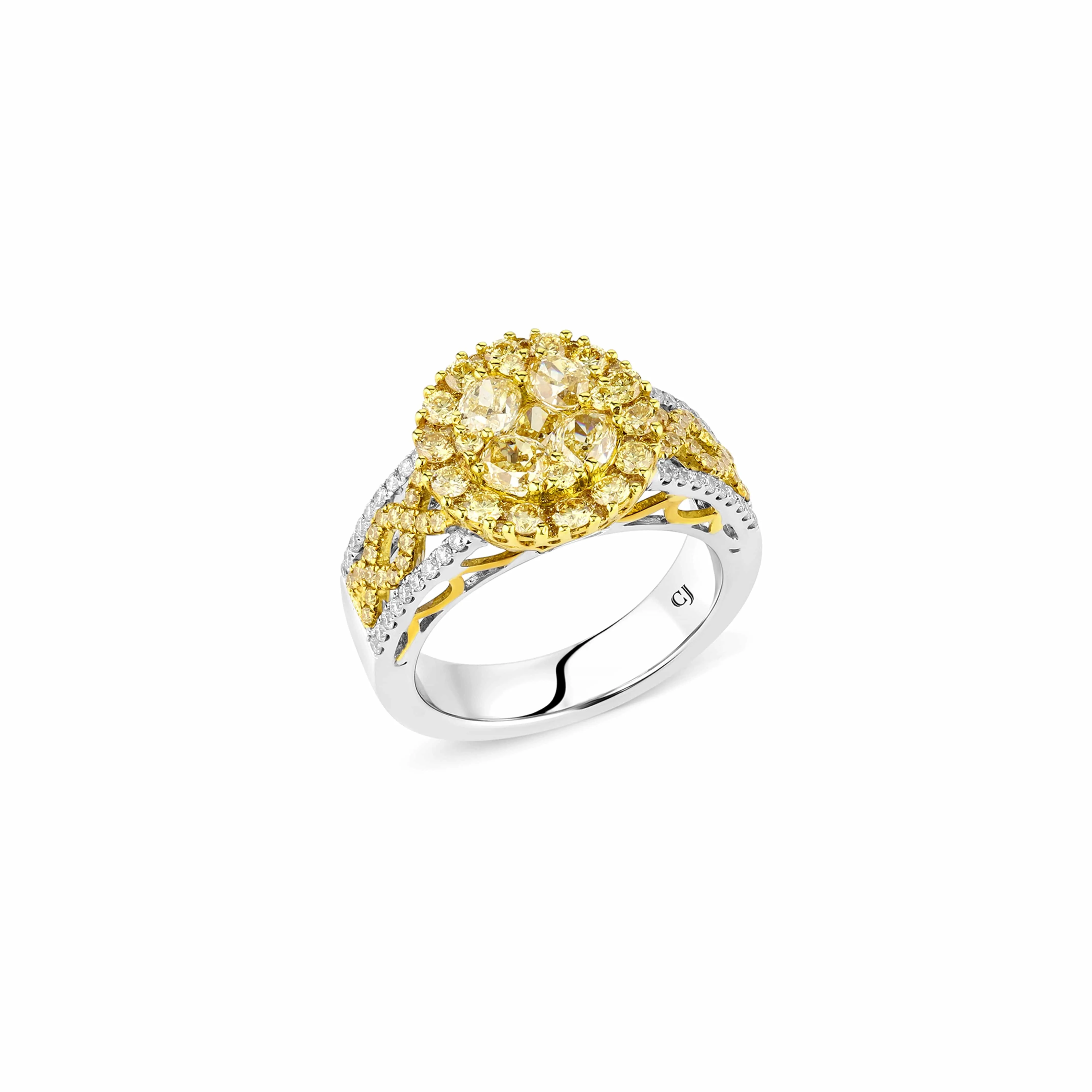 18kt Gold 1.90ctw Fancy Yellow Diamond Cluster Ring