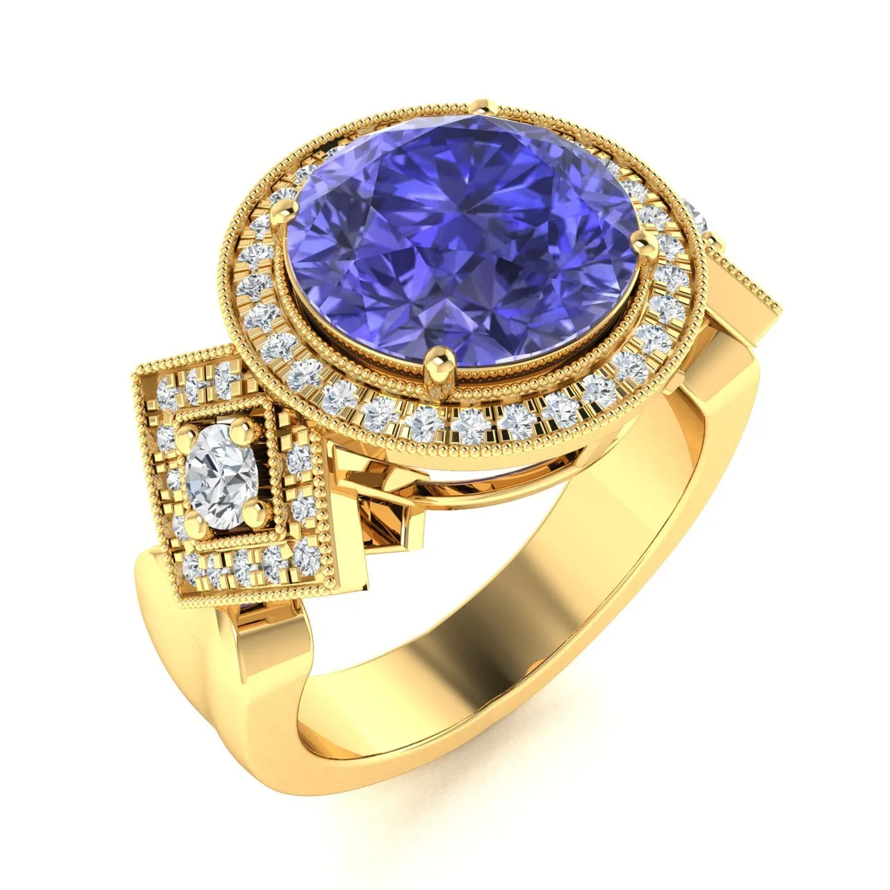 18KT Gold Tanzanite and Diamond Ring (Tanzanite 6.76 cts. White Diamond 0.37 cts.)