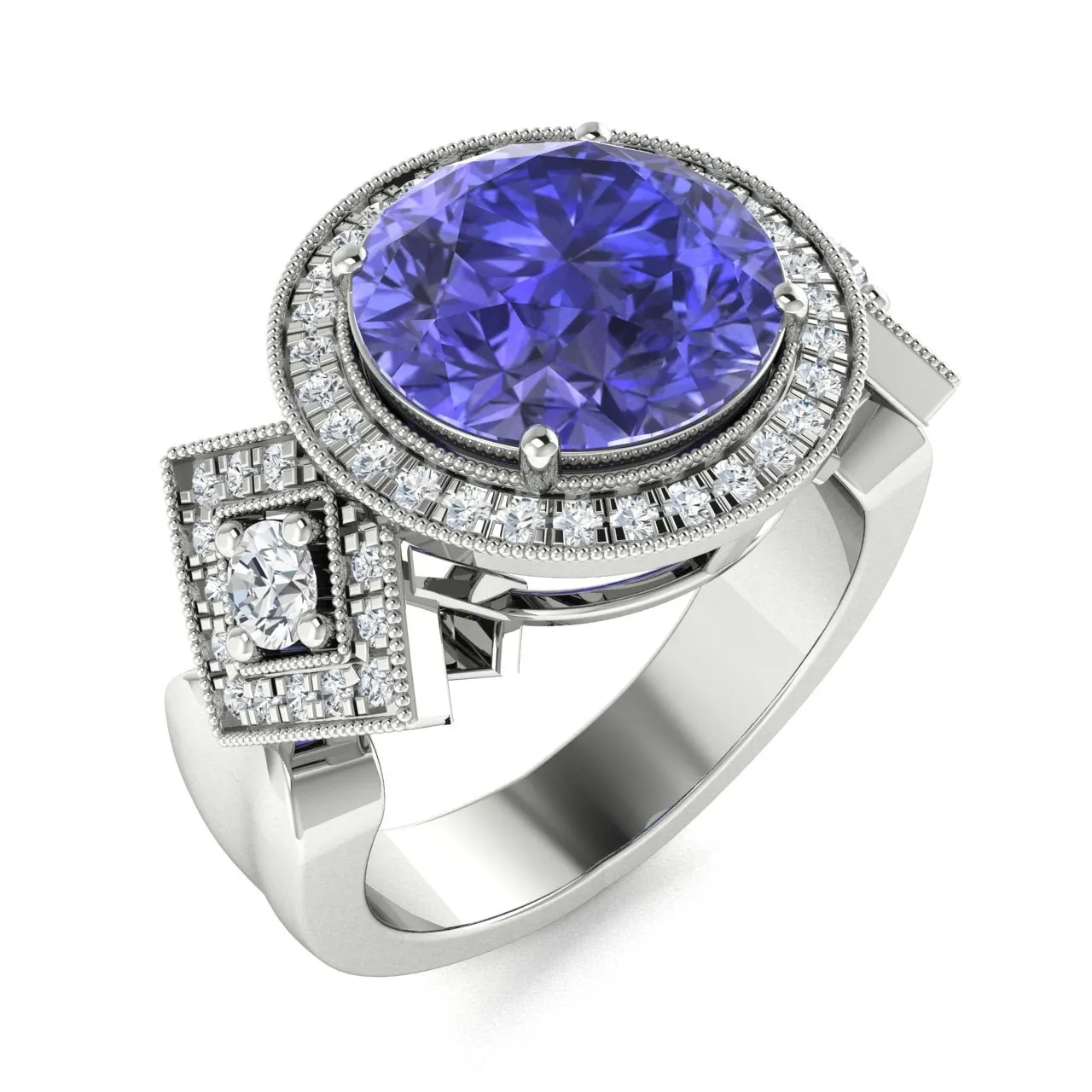 18KT Gold Tanzanite and Diamond Ring (Tanzanite 6.76 cts. White Diamond 0.37 cts.)