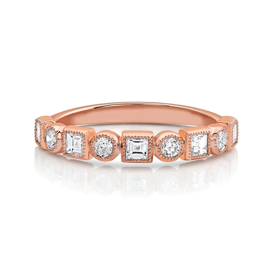 18kt Rose Gold Princess & Round Brilliant Diamond Half Band