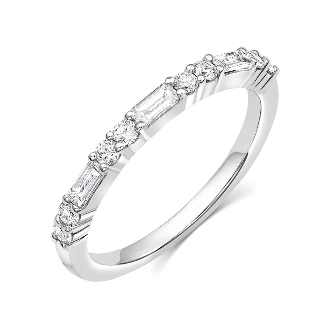 18kt White Gold Baguette & Round Brilliant Diamond Half Band