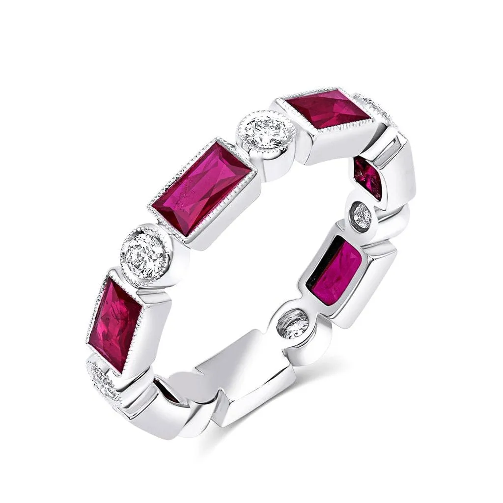 18kt White Gold Diamond & Ruby Band Ring