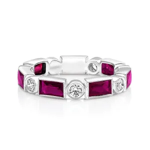 18kt White Gold Diamond & Ruby Band Ring