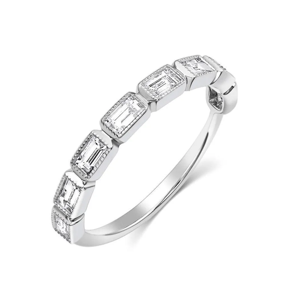 18kt White Gold Emerald-Cut Diamond Half Band