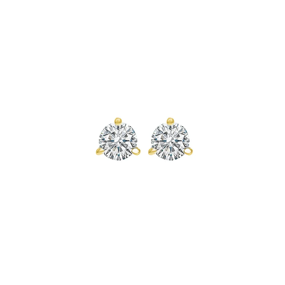 18KT Yellow Gold & Diamond Round Stud Earrings  - 1/10 ctw