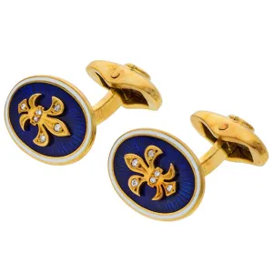 18kt Yellow Gold Diamond Enamel Fleur-de-lis Cufflinks by Faberge