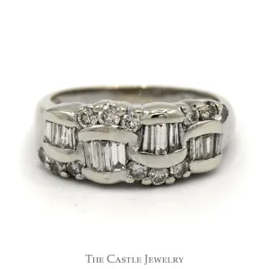 1cttw Curved Baguette and Round Diamond Band in 10k White Gold