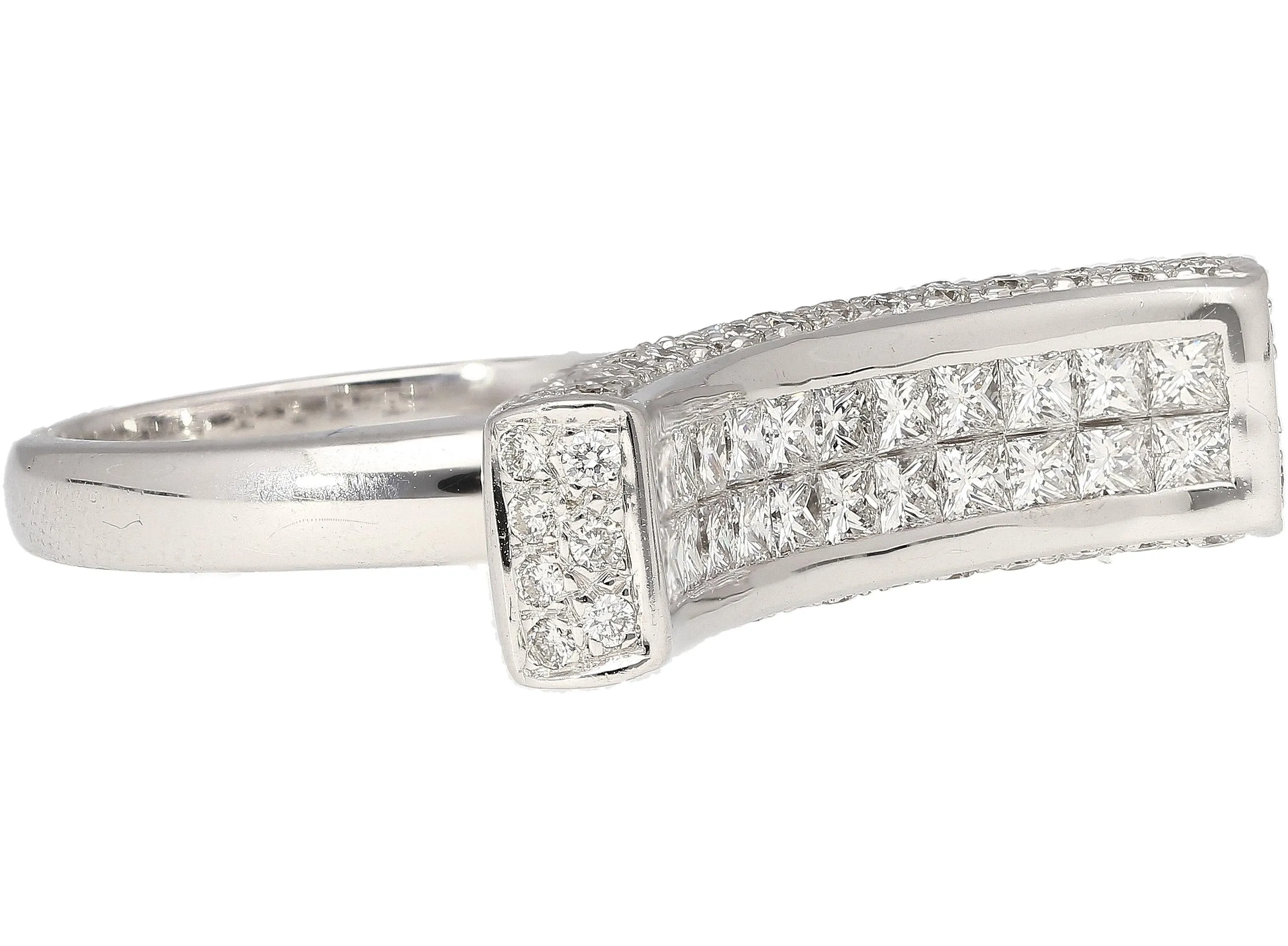 2 Carat Princess Cut Diamond Encrusted Curved Top Overlap Ring in 18K