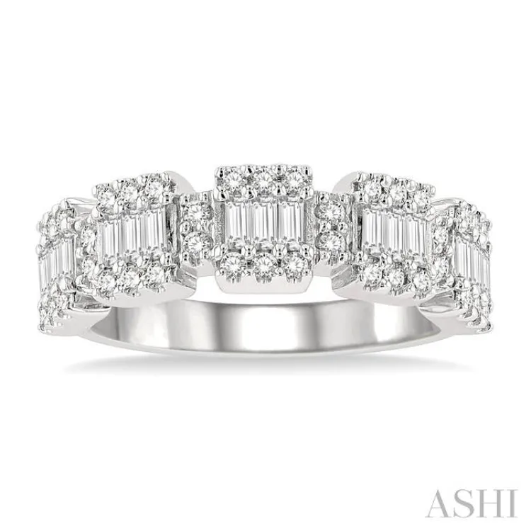 3/4 ctw Baguette and Round Cut Diamond Fusion Ring in 14K White Gold