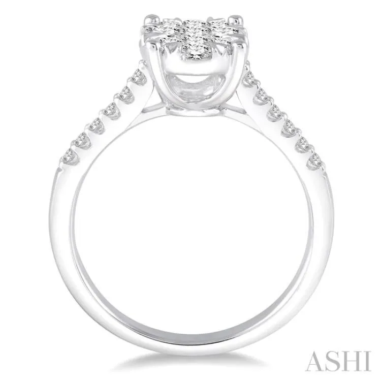 3/4 Ctw Oval Shape Diamond Lovebright Ring in 14K White Gold