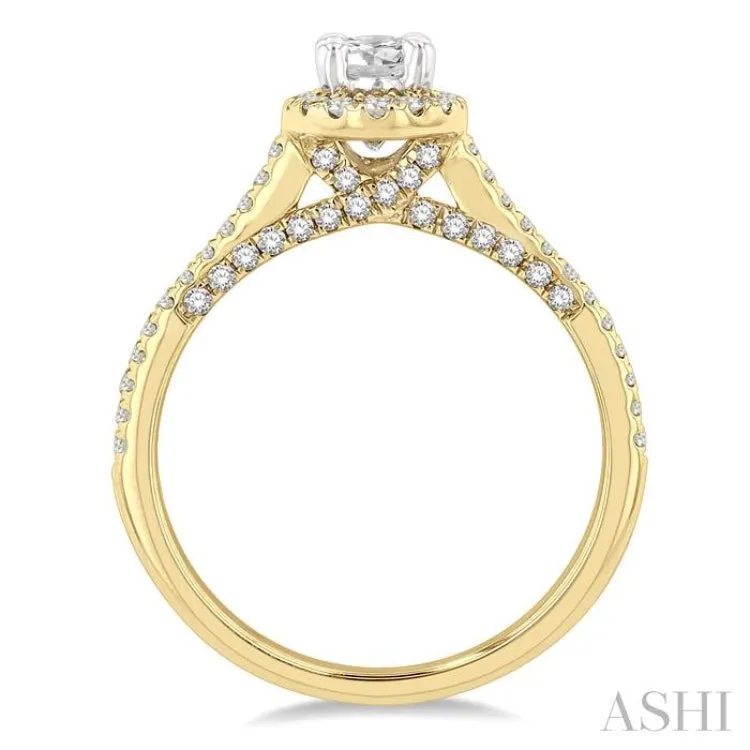 3/4 ctw Oval Shape Halo Round & Oval Cut Diamond Engagement Ring With 1/3 ctw Oval Cut Center Stone in 14K Yellow and White Gold