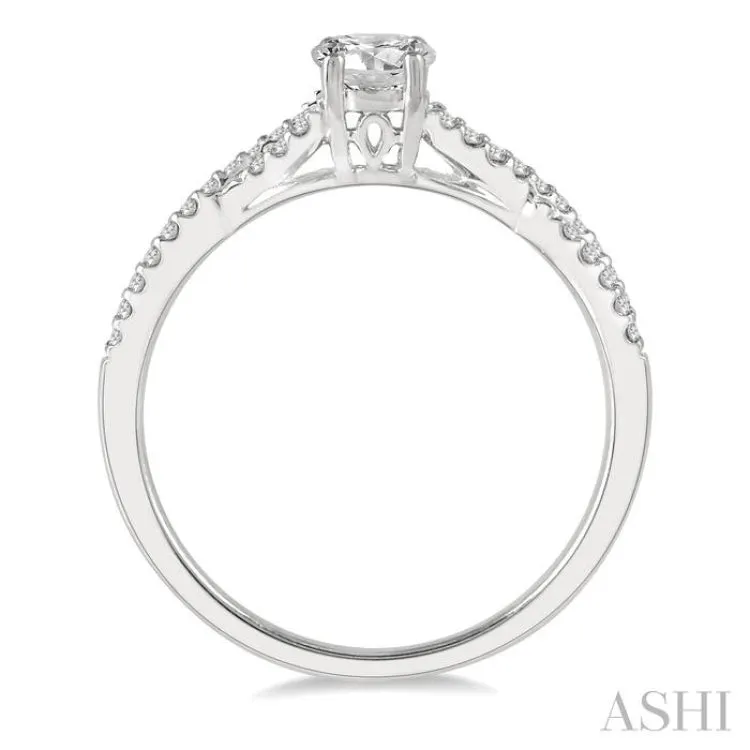 3/8 Ctw Diamond Engagement Ring with 1/4 Ct Round Cut Center Stone in 14K White Gold