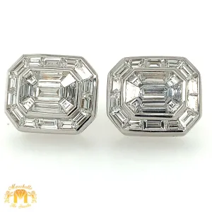 4ct Diamond 18k White Gold Rectangular Earrings (large VVS baguettes and emerald-cut diamonds, pie-cut setting)