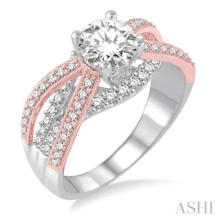 5/8 Ctw Diamond Semi-mount Engagement Ring in 14K White and Rose Gold