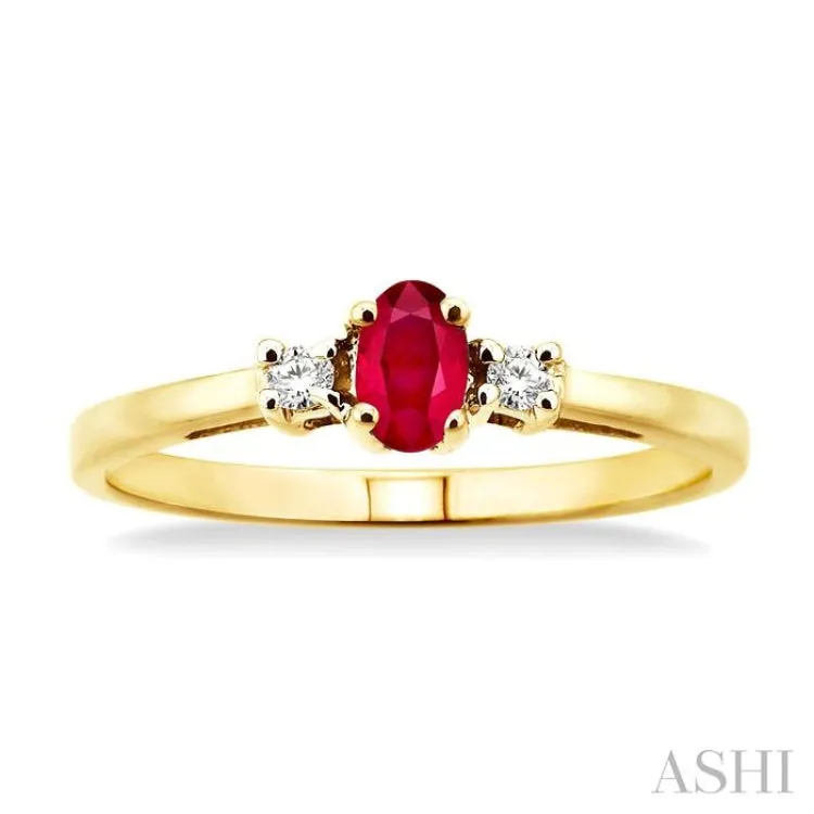 5x3mm Oval Cut Ruby and 1/20 Ctw Round Cut Diamond Ring in 10K Yellow Gold