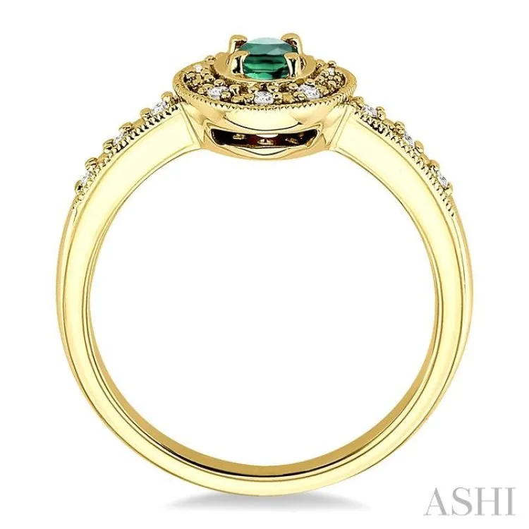 5x3mm Oval Shape Emerald and 1/10 Ctw Single Cut Diamond Ring in 14K Yellow Gold.