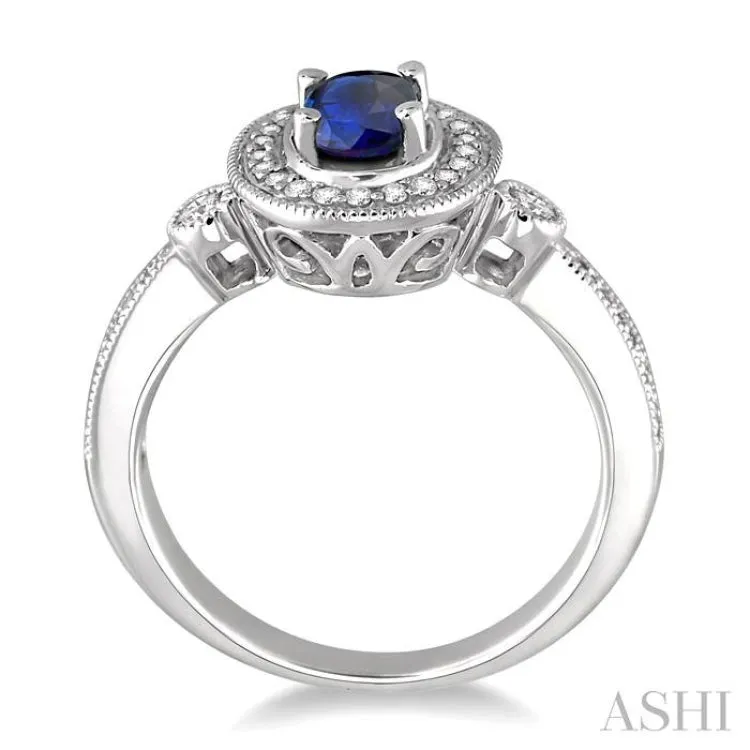 6x4 MM Oval Cut Sapphire and 1/5 Ctw Round Cut Diamond Ring in 14K White Gold