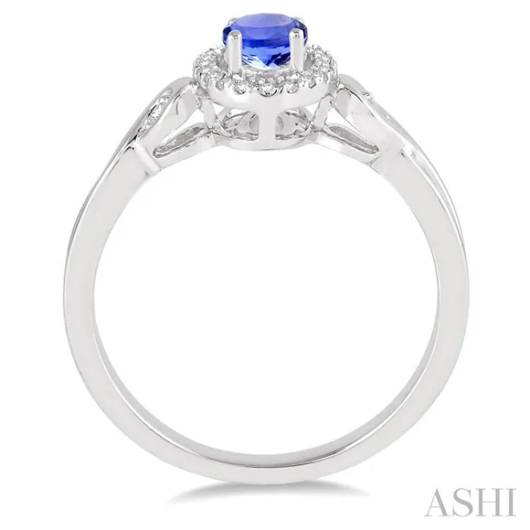 6x4 MM Oval Cut Tanzanite and 1/10 Ctw Round Cut Diamond Ring in 10K White Gold