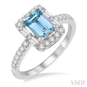 7x5 MM Emerald Cut Aquamarine and 1/2 Ctw Diamond Ring in 14K White Gold