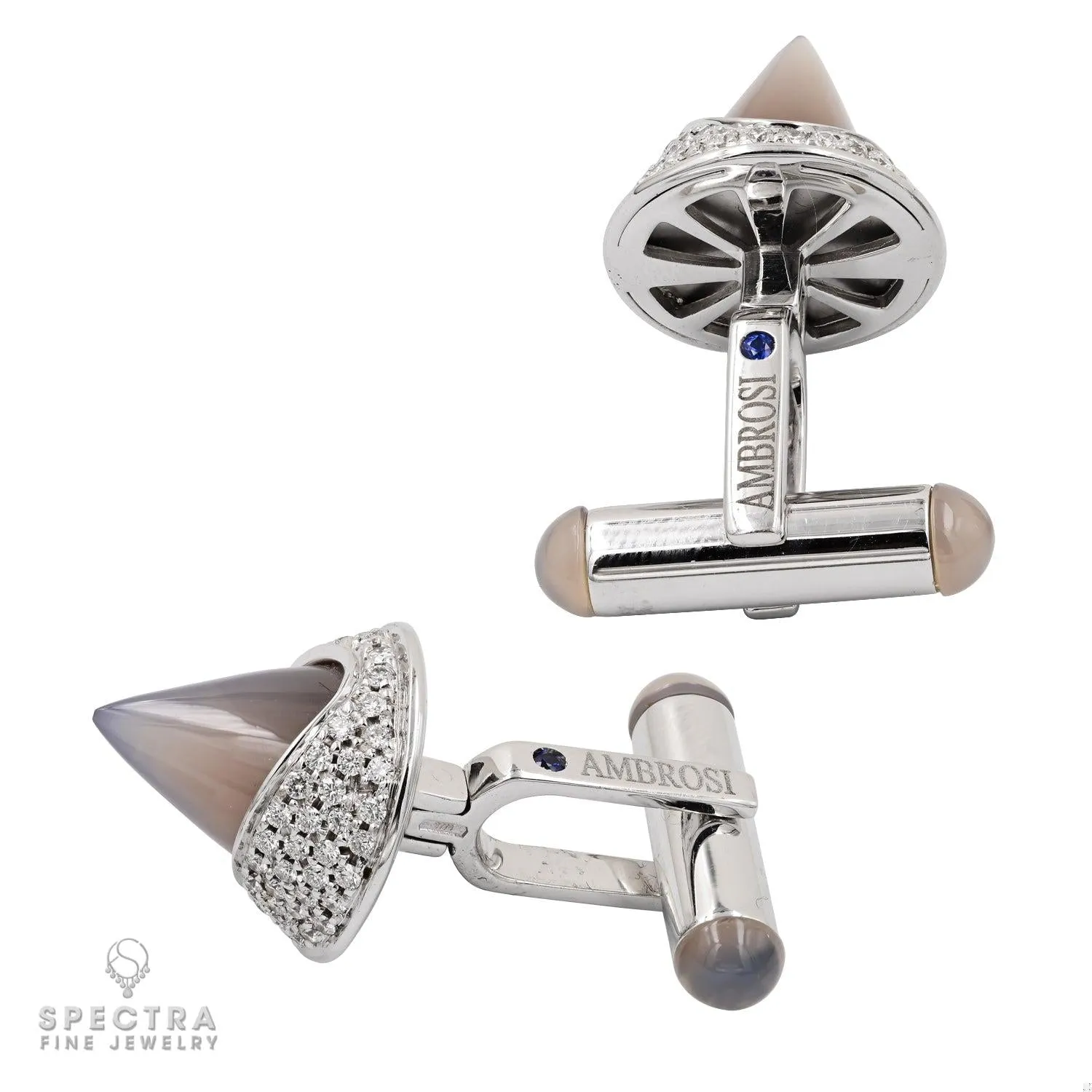 Ambrosi 18k White Gold Diamond and Moonstone Cufflinks