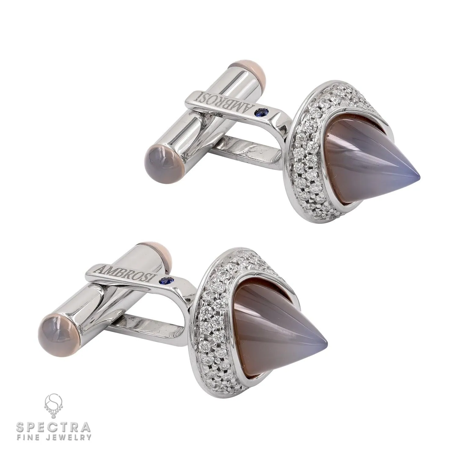 Ambrosi 18k White Gold Diamond and Moonstone Cufflinks