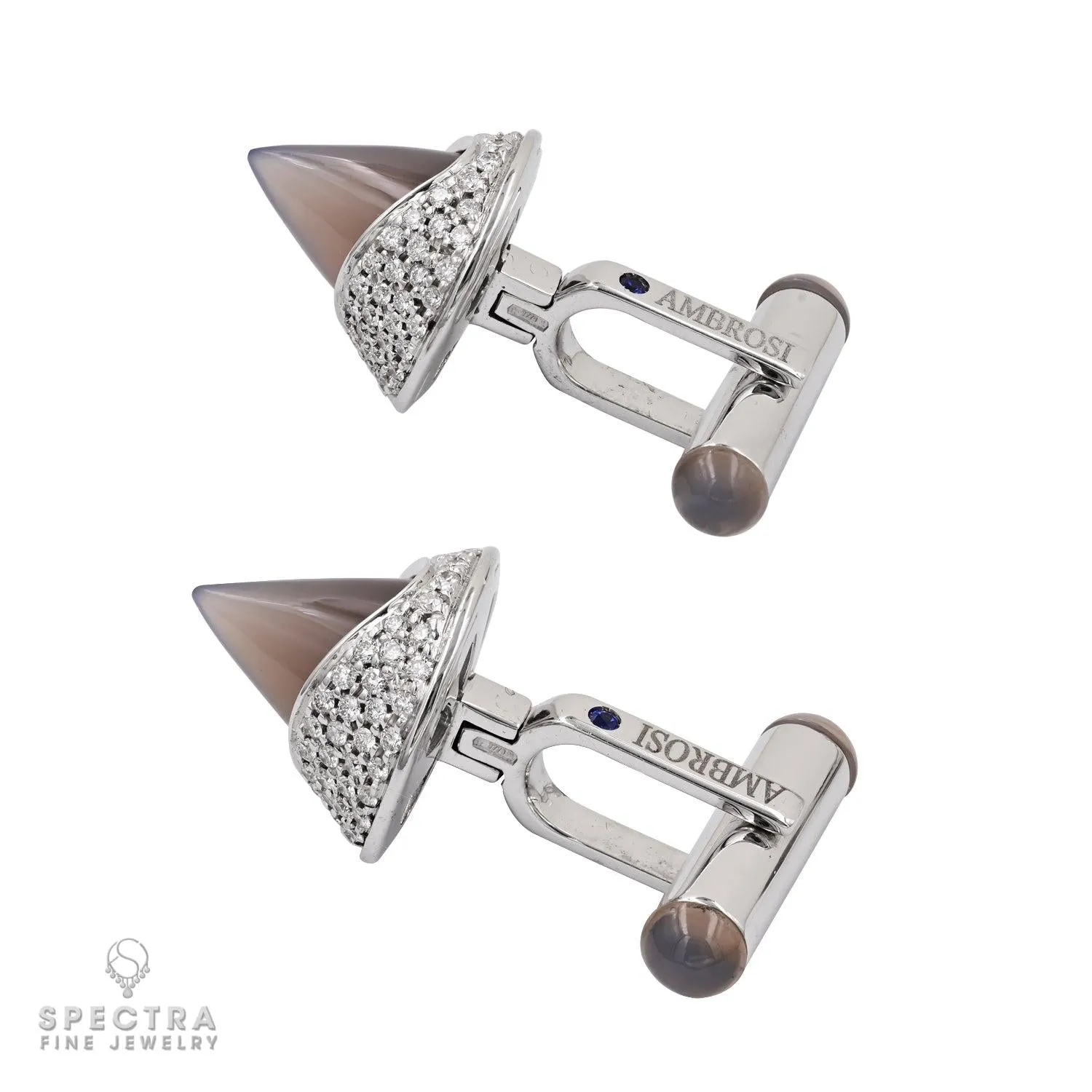 Ambrosi 18k White Gold Diamond and Moonstone Cufflinks