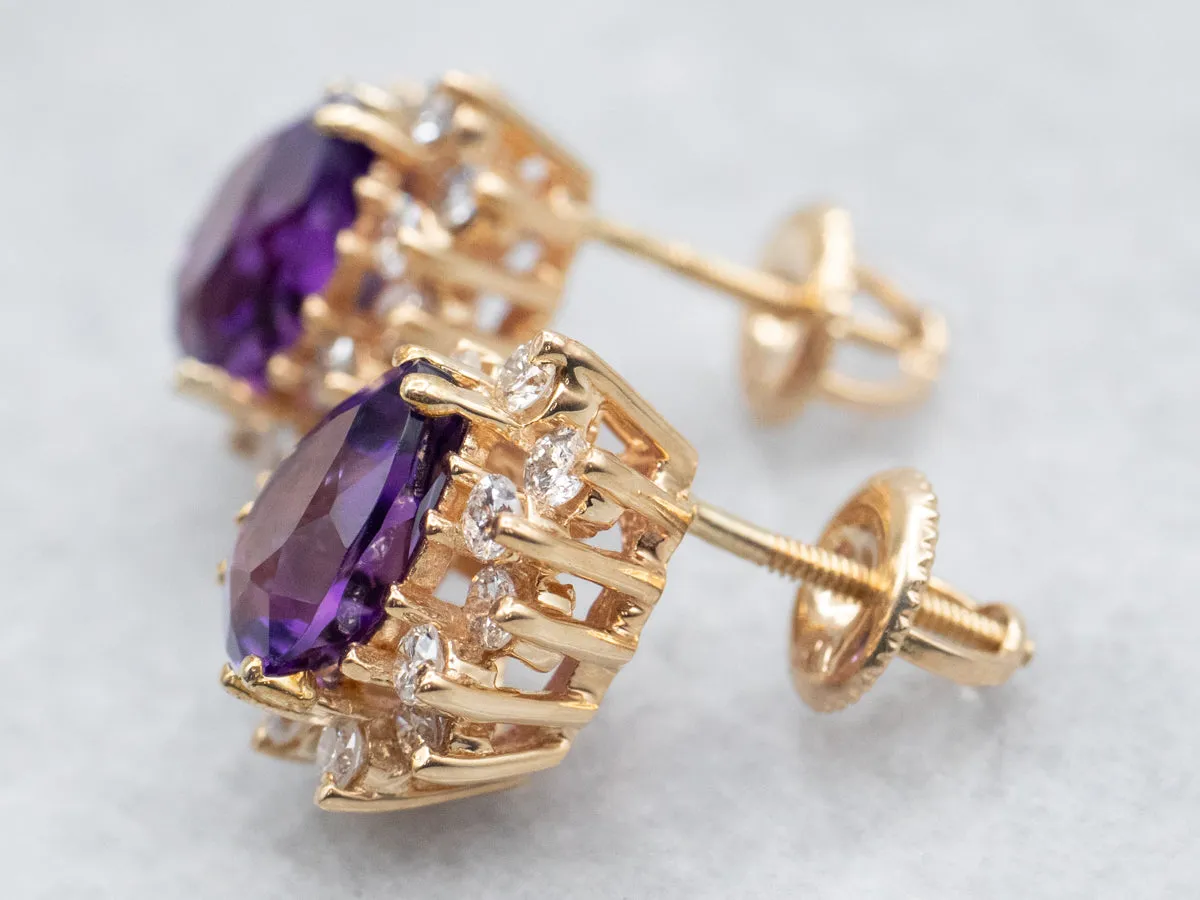 Amethyst Diamond Halo Stud Earrings