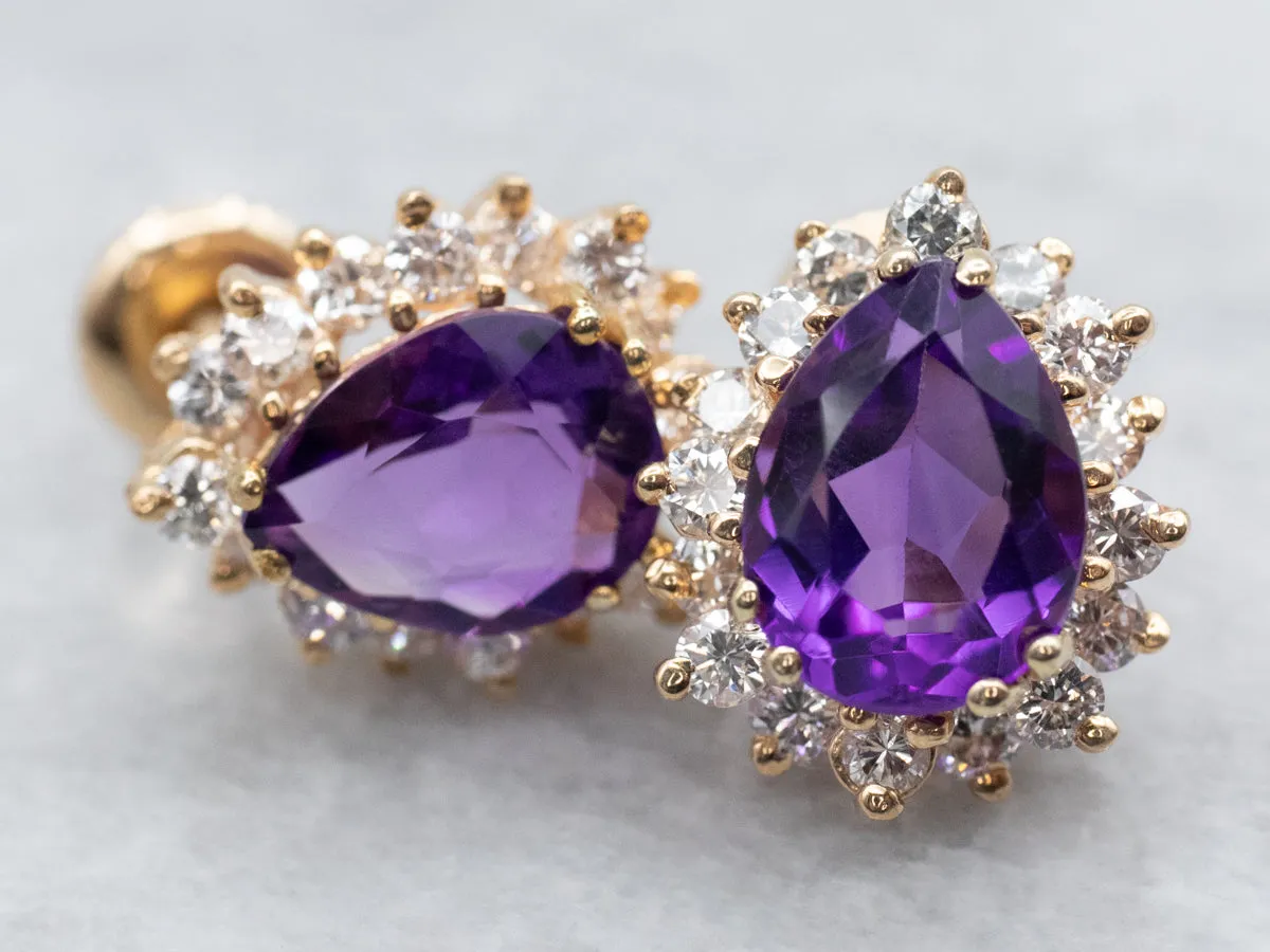 Amethyst Diamond Halo Stud Earrings