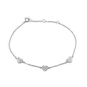 Ashley Gold Sterling Silver 3 Small CZ Hearts Chain Bracelet