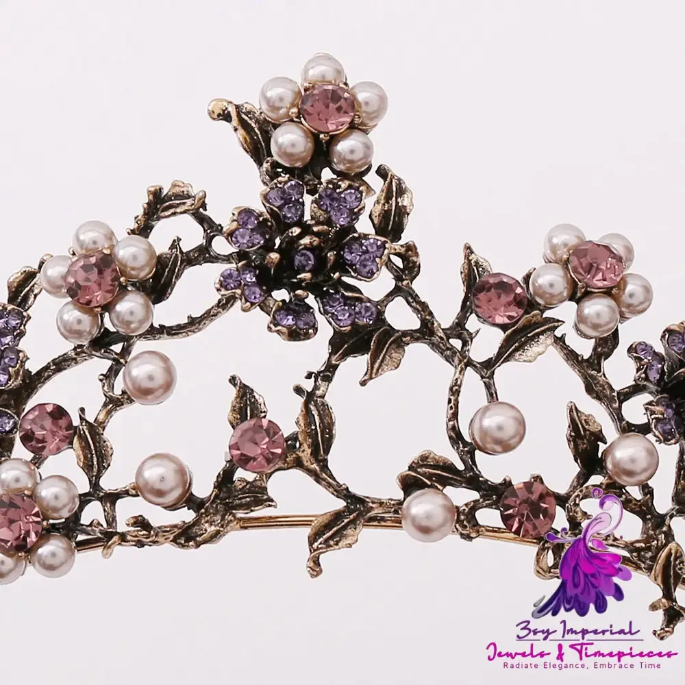 Baroque Bridal Tiara with Floral Black Diamond