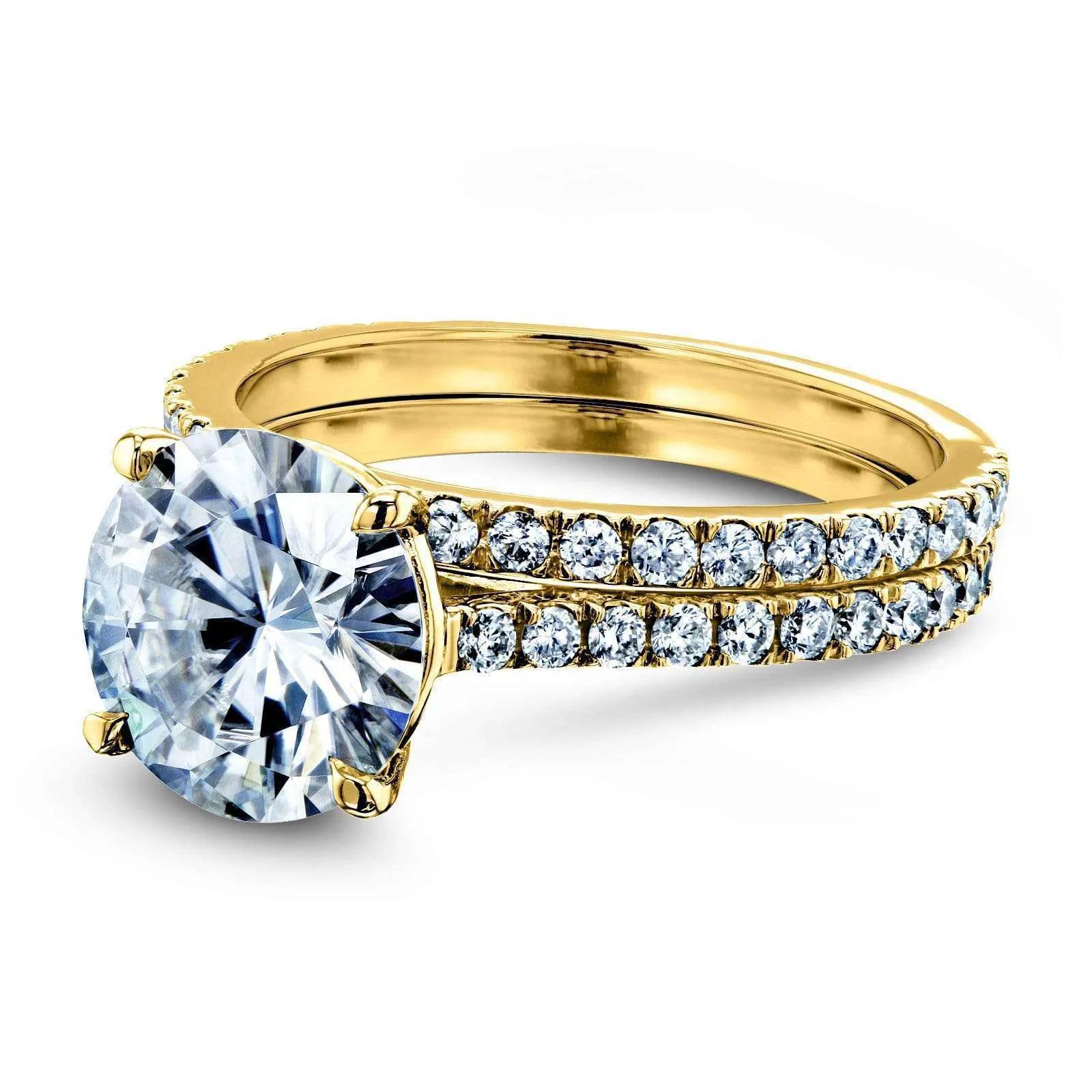 Basket Cathedral 9mm Moissanite and Diamond Rings 14k Yellow Gold