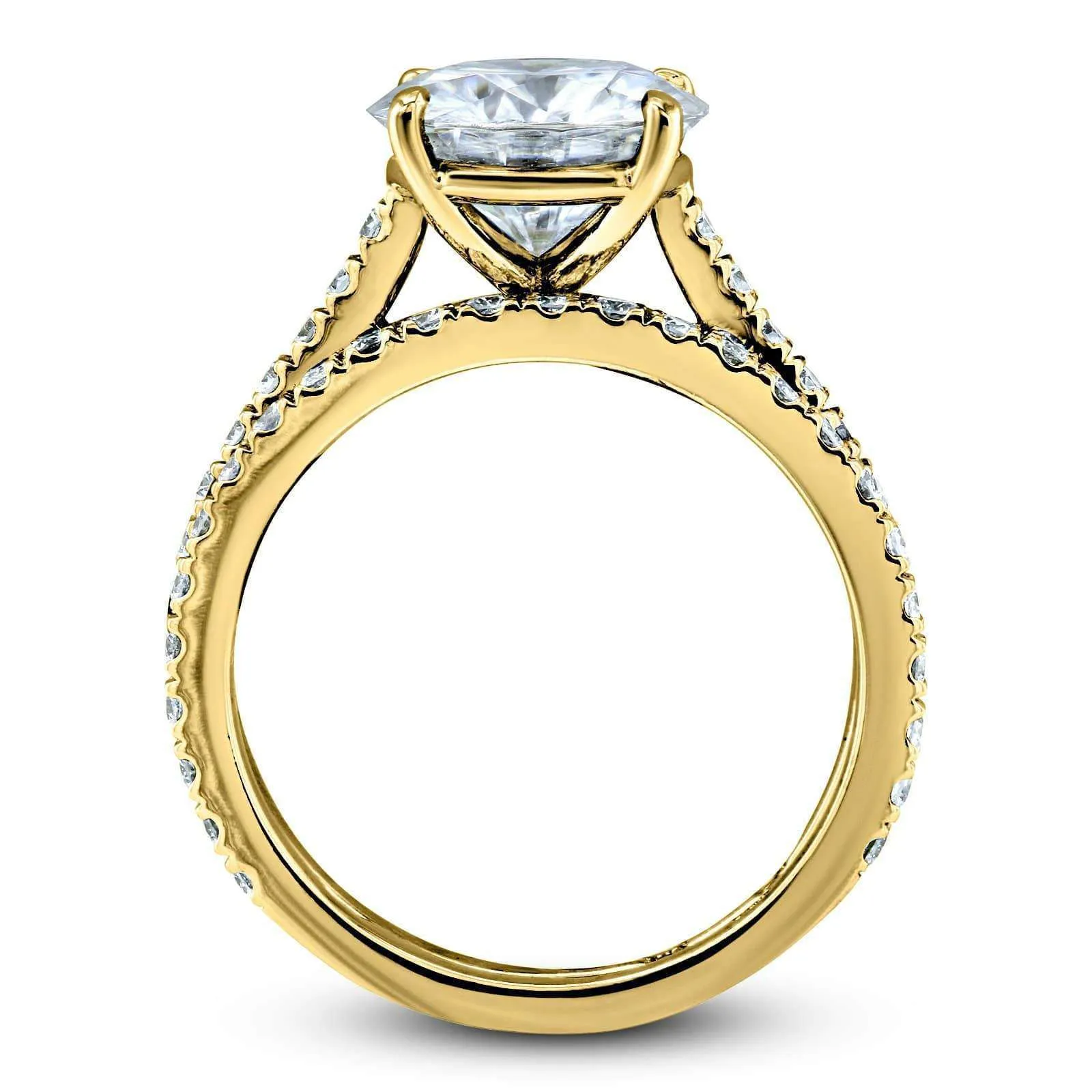 Basket Cathedral 9mm Moissanite and Diamond Rings 14k Yellow Gold