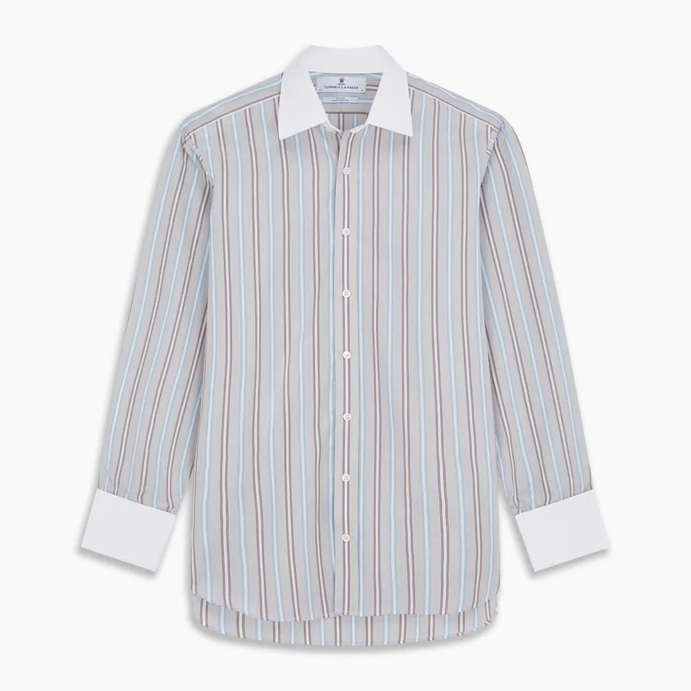 Beige Multi Stripe Cotton Regular Fit Penrose Shirt