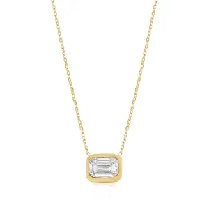 Bezel Set 1ct Emerald Cut Lab Diamond Solitaire Necklace