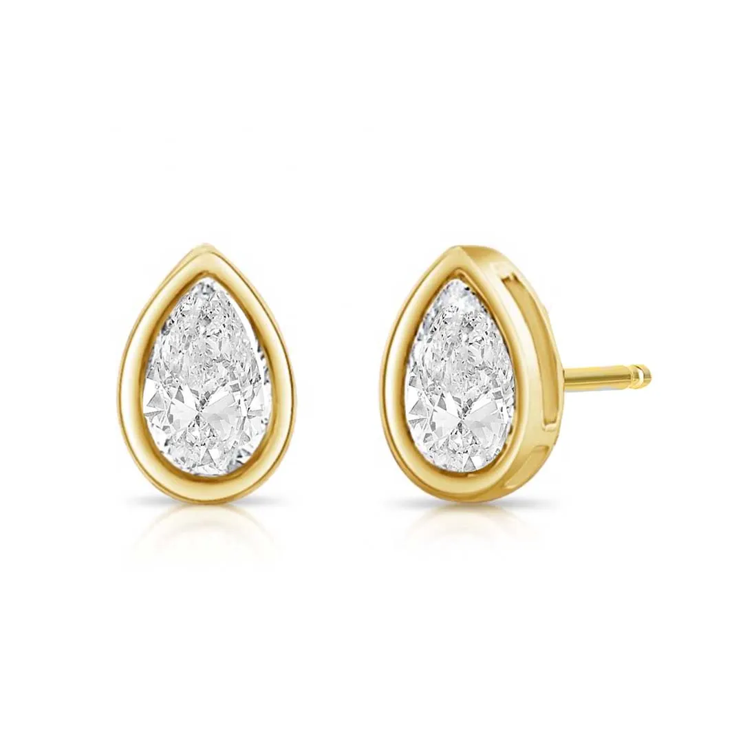 Bezel Set 3ctw Pear Cut Lab Diamond Studs (PAIR) - IGI Certified