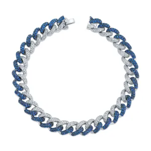 BLUE SAPPHIRE & DIAMOND TWO-TONE MEDIUM PAVE LINK BRACELET