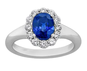 Blue Sapphire Diamond Halo Ring