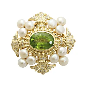 Brooch-Peridot, Pearl and Diamond