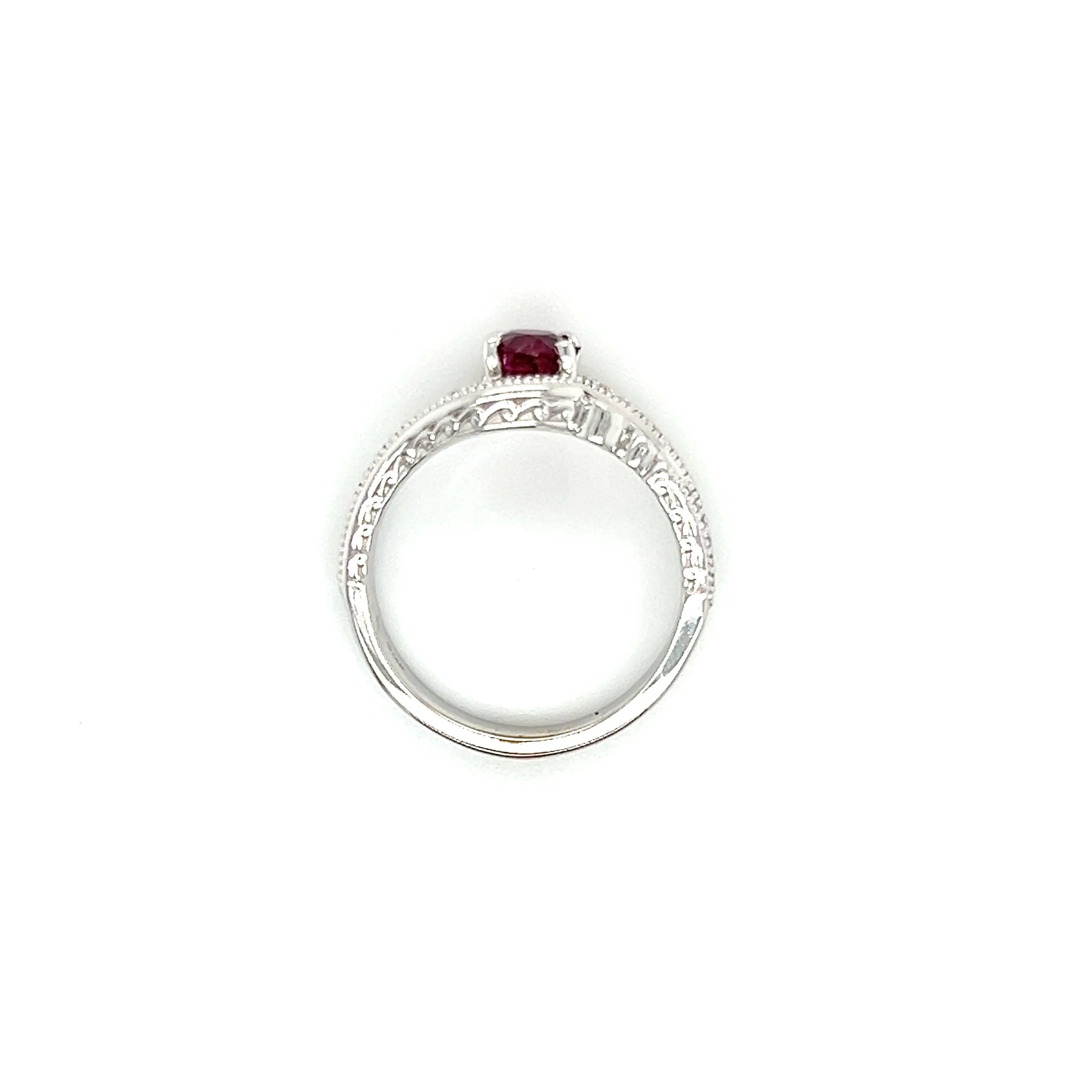 Bypass Ruby Ring with Two Sapphires and Forty-Two Side Diamonds in 14K White Gold