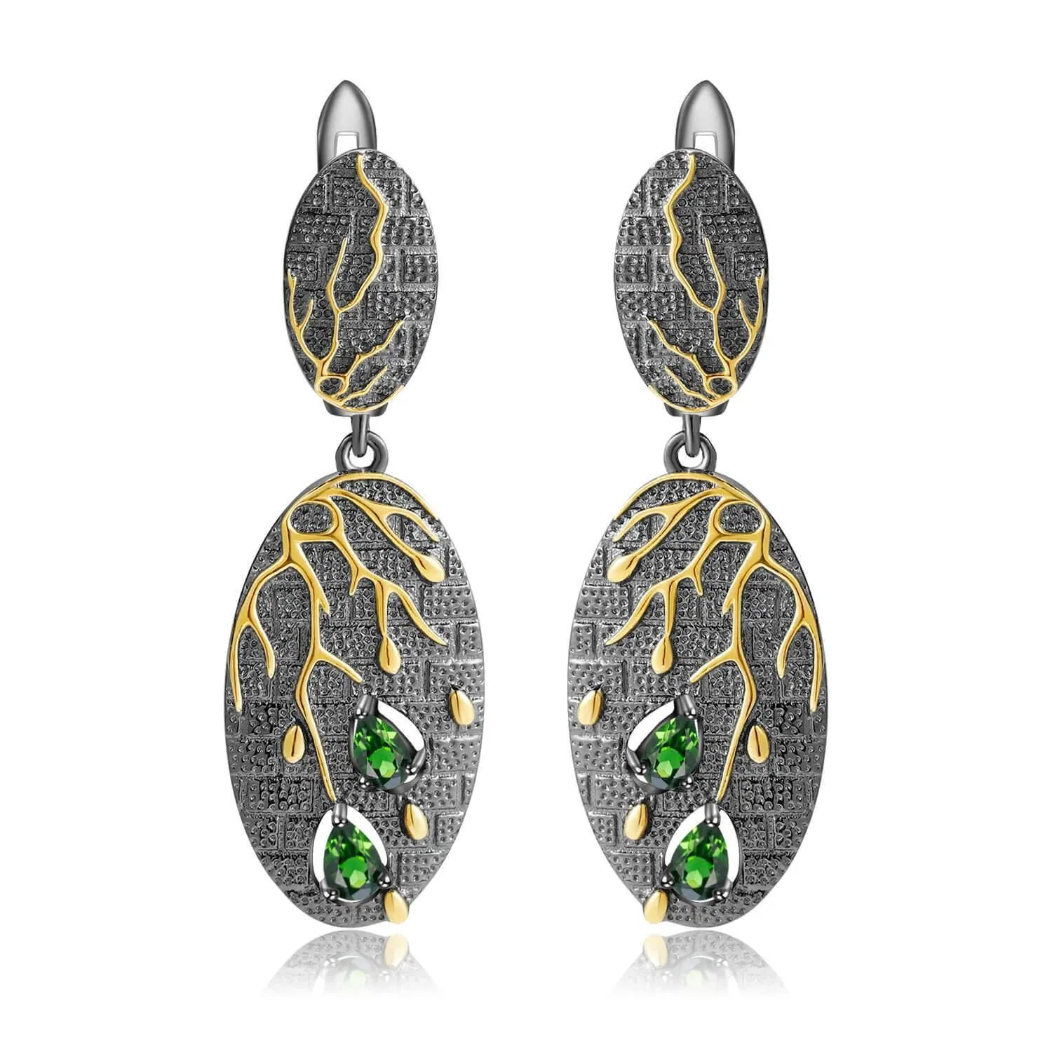 Chrome Diopside Gold-Plated Dangling Earrings