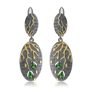 Chrome Diopside Gold-Plated Dangling Earrings