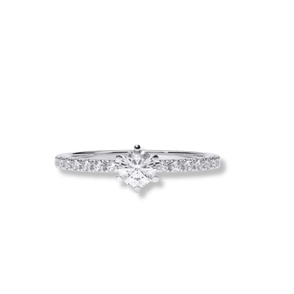 Classic Solitaire Diamond Ring with Dazzling Pavé Accents