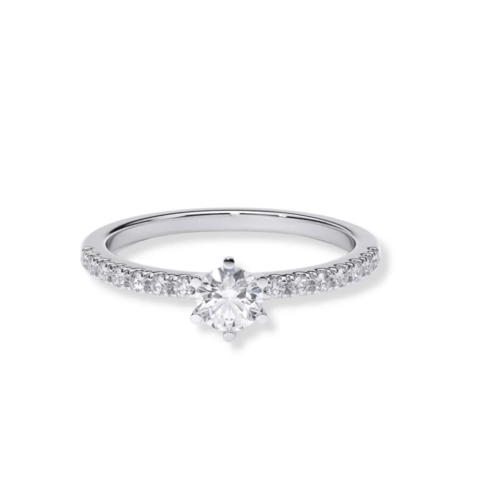 Classic Solitaire Diamond Ring with Dazzling Pavé Accents