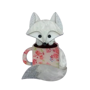 Coffee Fox - Pink floral brooch