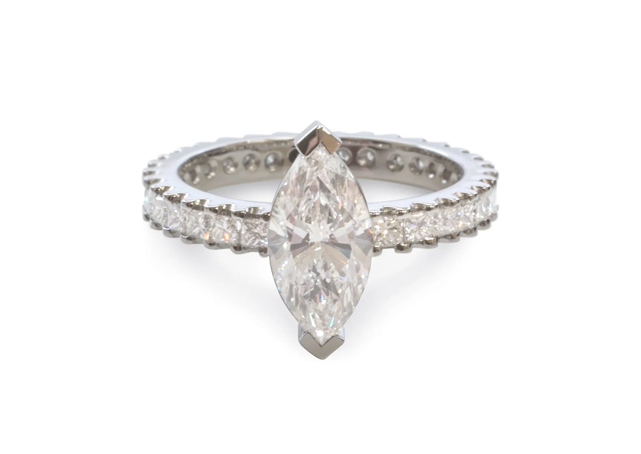 Custom Marquise & Princess Diamond Engagement Ring, Platinum