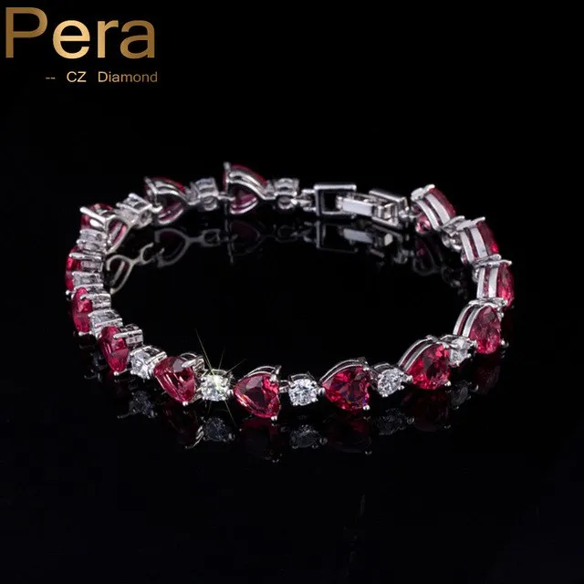 CZ New Fashion Jewelry Delicate Big Rose Red Heart Shape Cubic Zirconia Female Bracelets & Bangles For Lover