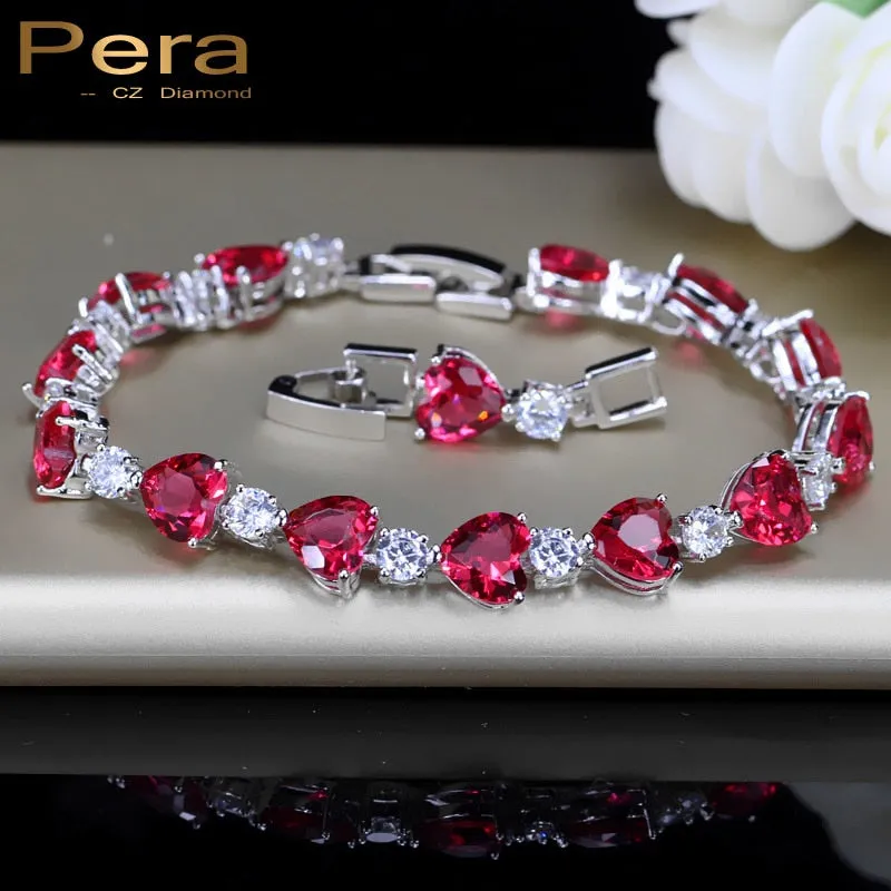 CZ New Fashion Jewelry Delicate Big Rose Red Heart Shape Cubic Zirconia Female Bracelets & Bangles For Lover