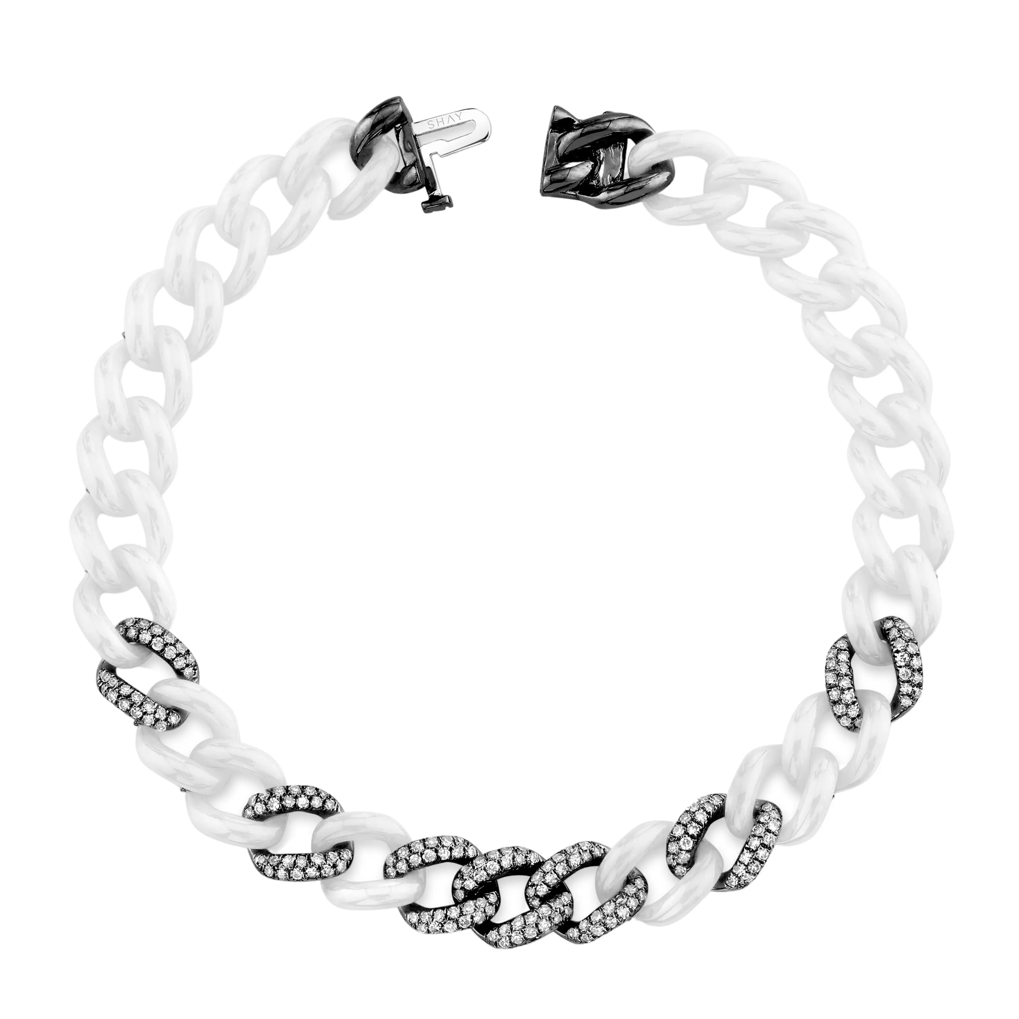 DIAMOND 7 PAVE & WHITE CERAMIC MEDIUM LINK BRACELET