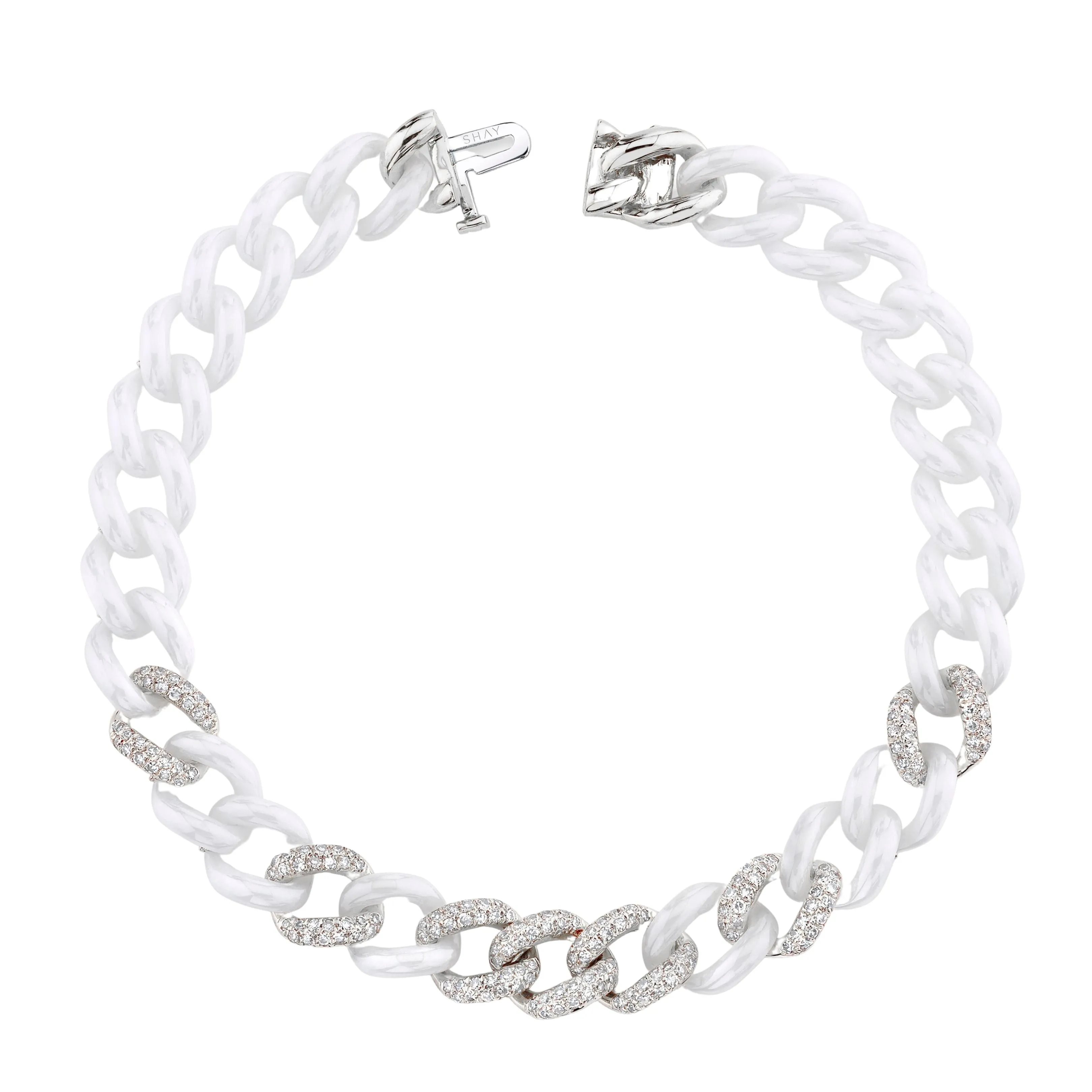 DIAMOND 7 PAVE & WHITE CERAMIC MEDIUM LINK BRACELET