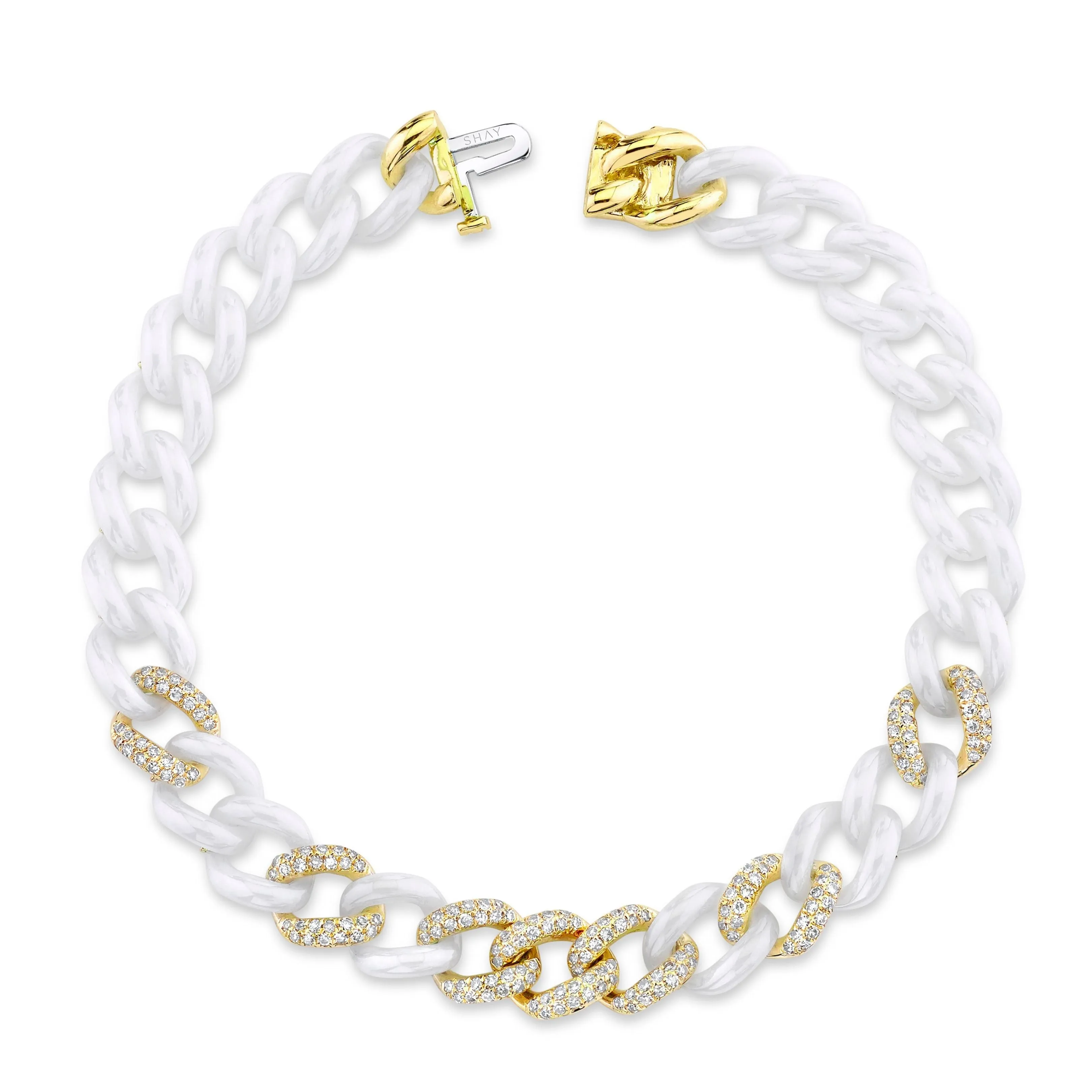 DIAMOND 7 PAVE & WHITE CERAMIC MEDIUM LINK BRACELET